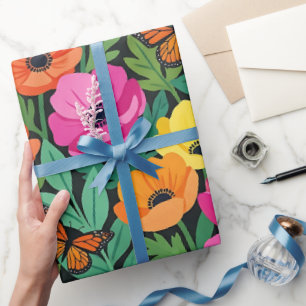 Papier cadeau Anémones papillons abstraits