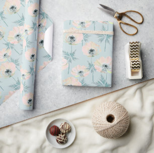 Papier Cadeau Anémones roses délicates.
