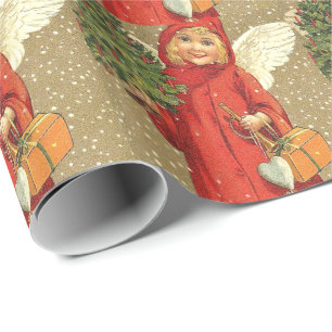 Papier Cadeau Ange Chérubin Arbre de Noël Neige