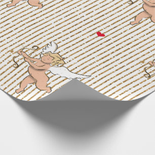 Papier Cadeau ange cupidon de la Saint-Valentin en blanc et or