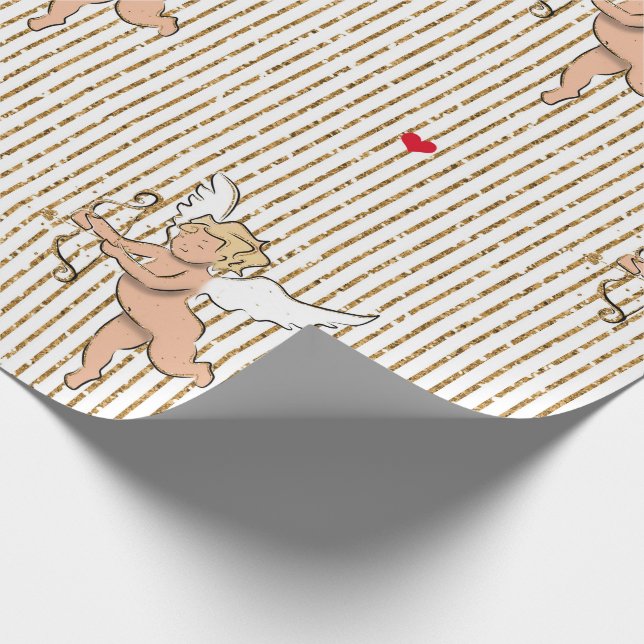 Papier Cadeau ange cupidon de la Saint-Valentin en blanc et or (Coin)