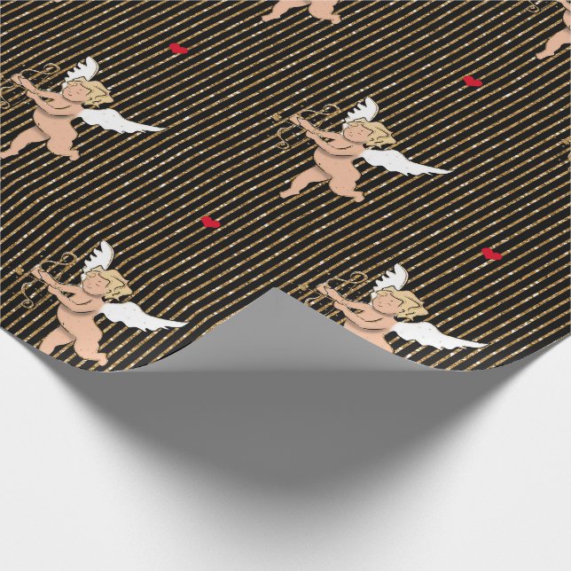 Papier Cadeau ange de la Saint-Valentin sur rayures de paillette (Coin)