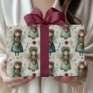 Papier Cadeau Ange de Noël Fantaisiste et Floral Vintage