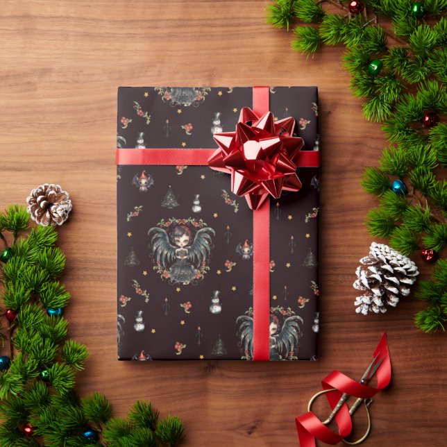 Papier Cadeau Ange de Noël gothique foncé (Cadeau de vacances)