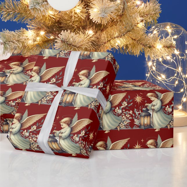 Papier Cadeau  Ange et lanterne de Noël vintage (Vacances)