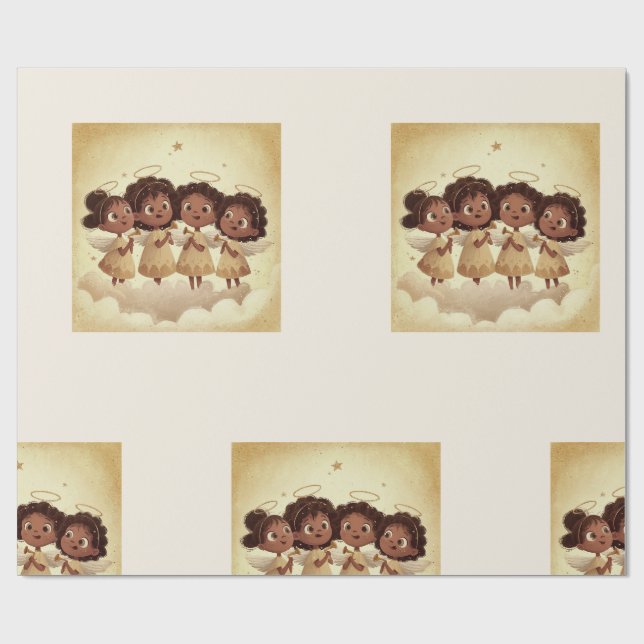 Papier cadeau Ange Fille Noire Noël Choir 1 (Plat)