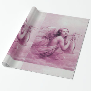 Papier Cadeau ANGE JOUANT LYRA AU-DESSUS du fuchsia rose de