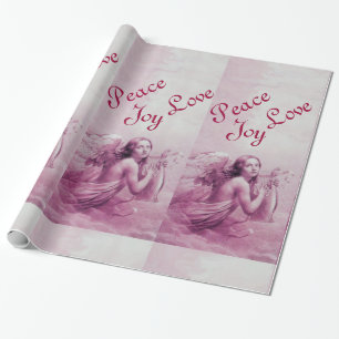 Papier Cadeau ANGE JOUER LYRA SUR LES NUAGES Rose