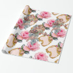 PAPIER CADEAU ANGE ROMANTIQUE RASSEMBLANT DES ROSES ROSES ROSES<br><div class="desc">Roses roses élégantes avec cupide,  design de style vintage pour Noël et la Saint Valentin graphismes numériques et design par Bulgan Lumini (c)</div>