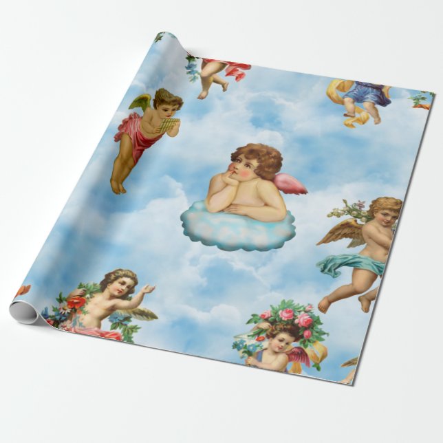 Papier Cadeau angel cherub nuages antique (Déroulé)