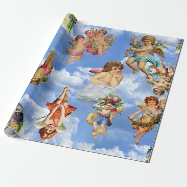 Papier Cadeau angel cherub nuages antique céleste victorien (Déroulé)