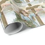 Papier Cadeau Angel Christmas Tree Cross Winter Cottage<br><div class="desc">Il est temps de fêter les fêtes. Cette impression vintage de Noël représente un ange avec un arbre de Noël. Un chalet d'hiver en arrière - plan.</div>