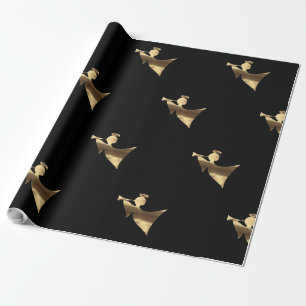 Papier Cadeau Angel jouant Trumpet Black Gold Noël