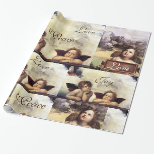 Papier Cadeau ANGELS /Cherubs ailés NOËL JOIE LA PAIX L'AMOUR