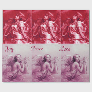 Papier Cadeau ANGELS JOUANT LYRA SUR LES NUAGES Noël rose