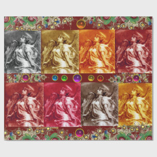 Papier Cadeau ANGELS, PÈRES, PIERRES, JEUX, Noël Floral d'or