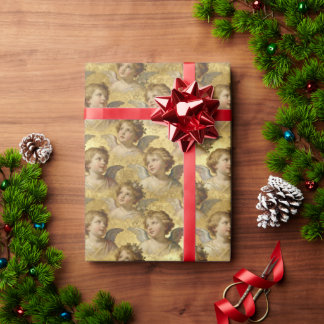 Papier Cadeau Anges de la Renaissance dorés de Noël