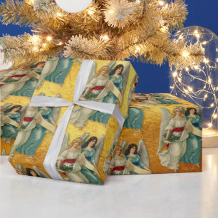 Papier Cadeau Anges de Noël - Antique doré riche Victorien