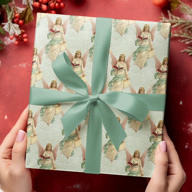 Papier Cadeau Anges de Noël élégants victoriens classiques vinta (Créateur téléchargé)