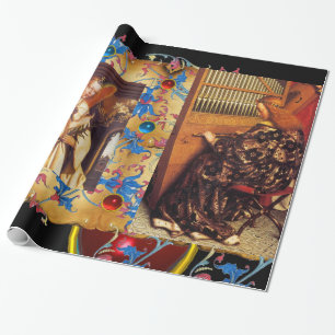 PAPIER CADEAU ANGES DE NOËL, GÈMES BLEUS ROUGES, PARCHEMENT FLOR