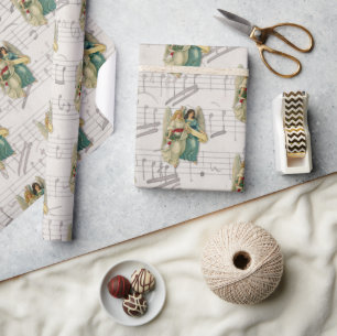 Papier Cadeau Anges de Noël - Musique victorienne antique vintag