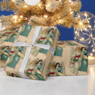 Papier Cadeau Anges de Noël - Parchemin Victorien Antique