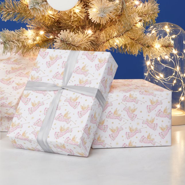 Papier Cadeau Anges de Noël Rose Pastel (Vacances)