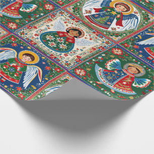 Papier Cadeau Anges Inspirés par l'Art Populaire de Noël un Roul