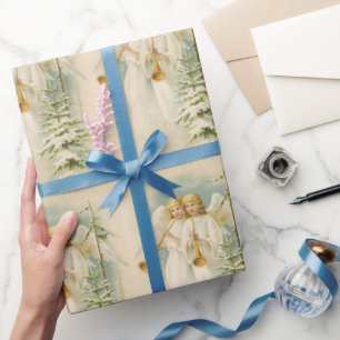 Papier Cadeau Anges victoriens de Noël vintage coutume