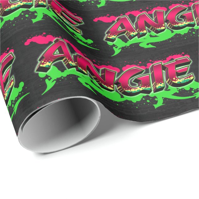 Papier Cadeau Angie Prénom Graffiti red green (Coin rond)