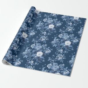 Papier Cadeau Anglais Cottage Garden Floral Navy Blue Motif