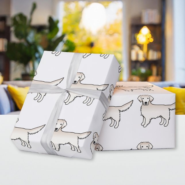 Papier Cadeau Anglais Crème Golden Retriever Motif de dessin de  (Créateur téléchargé)