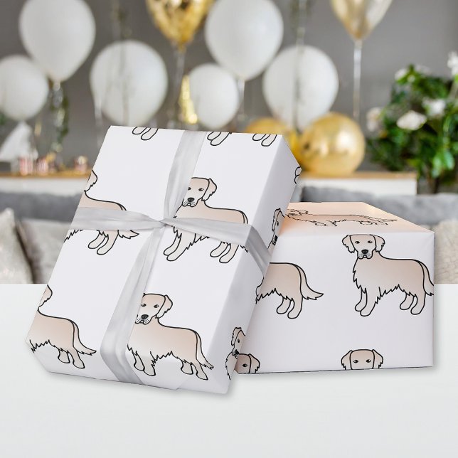 Papier Cadeau Anglais Crème Golden Retriever Motif de dessin de  (Créateur téléchargé)