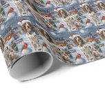 Papier Cadeau Anglais Setter Winter Wonderland Christmas Joy<br><div class="desc">Ce design festif reflète l'esprit joyeux de la période des fêtes, avec un adorable petit portant un chapeau de Père Noël. Le chien est niché dans un pays des merveilles hivernales, avec un bonhomme de neige, un sapin de Noël décoré et des cadeaux joliment emballés. Les flocons de neige tombent...</div>