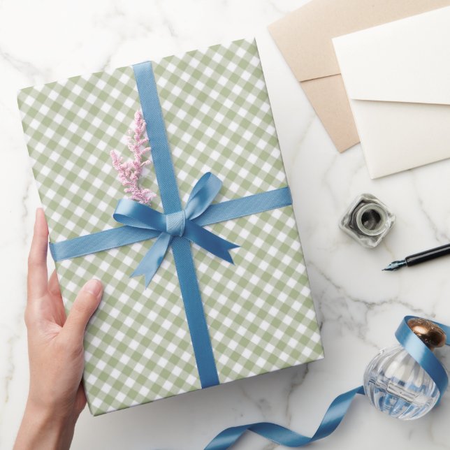 Papier Cadeau Angled Sage Green et White En vichy (Cadeaux)