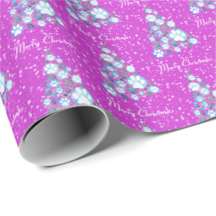Papier Cadeau Animal blanc rose pâle rose et bleu sapin de Noël