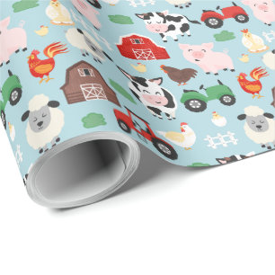 Papier Cadeau Animal de ferme Cow Cog Grange Tracteur Anniversai