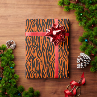 Papier Cadeau animal print tiger stripes wild orange