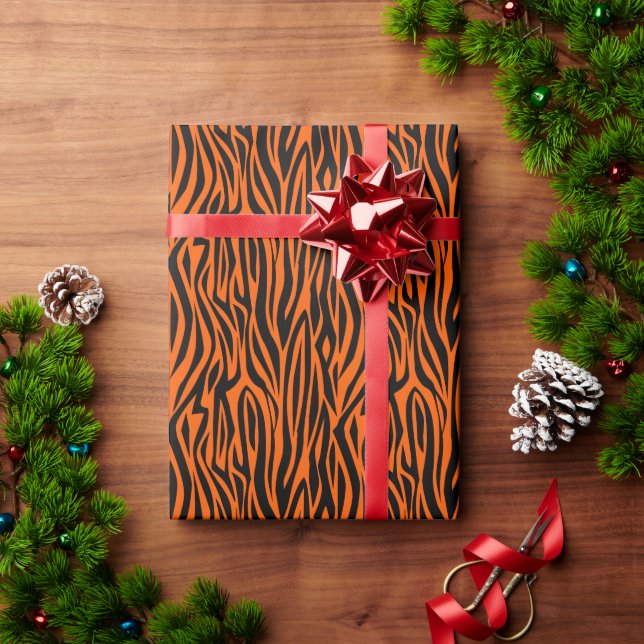 Papier Cadeau animal print tiger stripes wild orange (Cadeau de vacances)