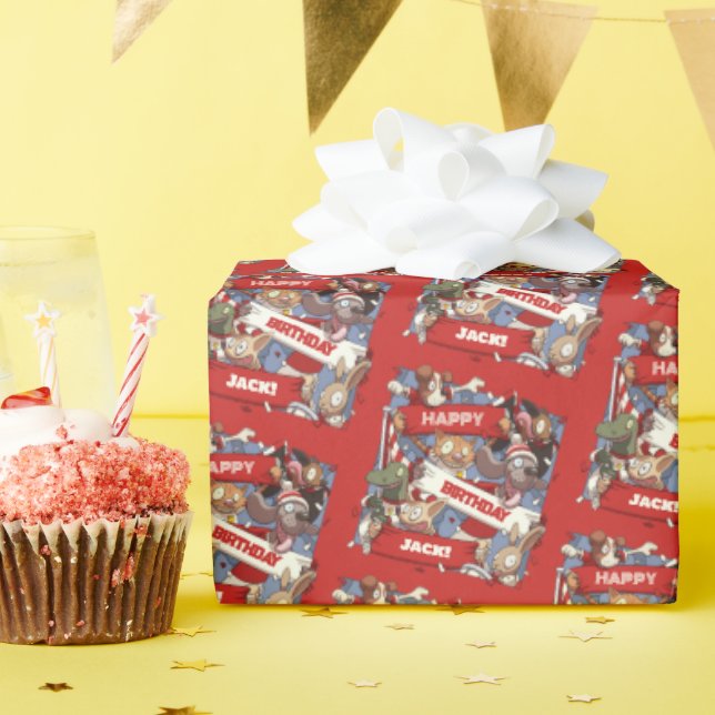 Papier Cadeau Animaux amusants Joyeux Anniversaire Ajouter Votre (Fête d'anniversaire)