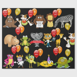 Papier Cadeau Animaux Birhday w/Name et anniversaire d'âge