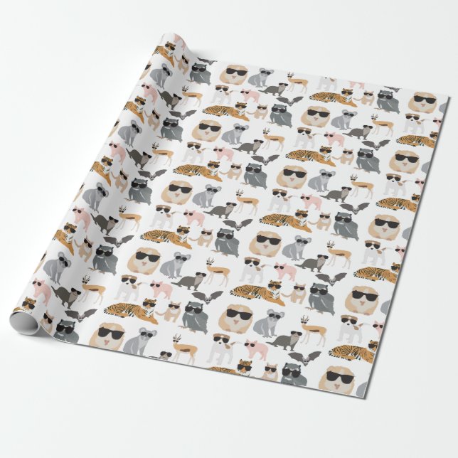 Papier Cadeau Animaux cool et amusants portant des lunettes de s (Déroulé)