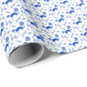 Papier Cadeau Animaux de compagnie en parade (Bleu)