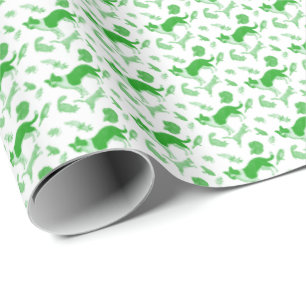 Papier Cadeau Animaux de compagnie en parade (Vert)