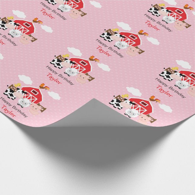 Papier Cadeau Animaux de ferme mignons (rose) Anniversaire Perso (Coin)