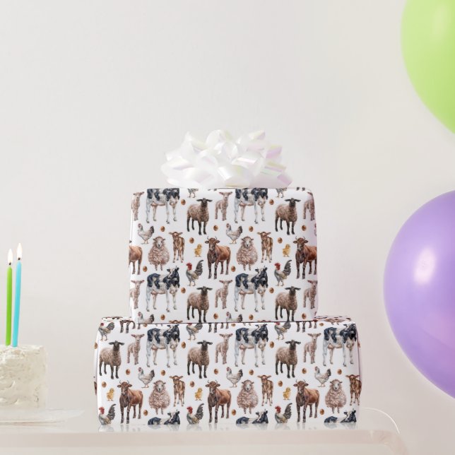 Papier Cadeau Animaux de ferme mignons Vaches moutons Cochons po (Cadeaux de fête)