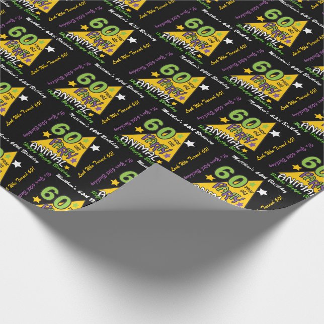 Papier Cadeau Animaux de fête de 60 ans - 60e anniversaire (Coin)