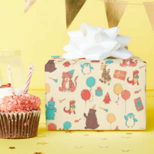 Papier Cadeau Animaux de Fête Hippopotame, Girafe, Ours Annivers