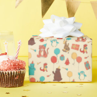 Papier Cadeau Animaux de Fête Hippopotame, Girafe, Ours Annivers