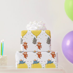 Papier Cadeau Animaux de fête tenant un ballon